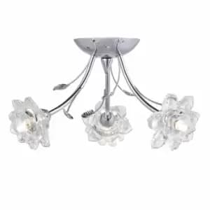 Nielsen Iseo Chrome 3 Light Fitting Featuring Glass Flower And Leaf Decoration
