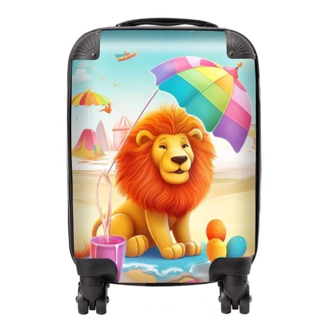Warren Reed - Designer Lion On A Beach Holiday Suitcase in Yellow Size: Large Yellow Unisex Large