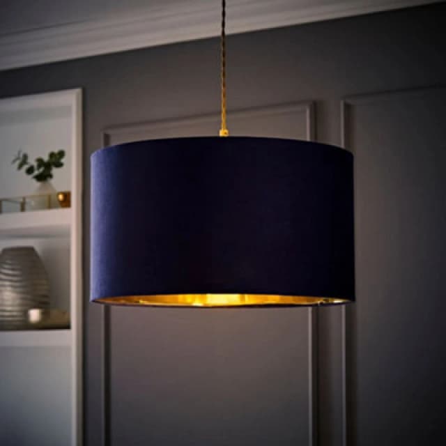 ValueLights ValueLights Reni Navy Velvet with Gold Inner Easy Fit Ceiling Lamp Shade and Bulb in Dark Navy Size: Large Dark Navy Large Unisex 505940