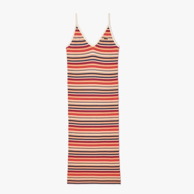 Lacoste Long Striped Cotton Dress Multi Colour female 8