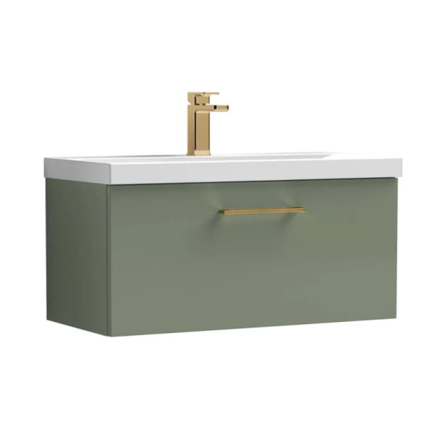 Balterley 800mm Wall Hung 1 Drawer Vanity Basin Unit, Satin Green, Bronze Handle in Green Green Unisex