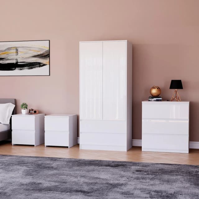 Lassic Vida Designs Glinton Gloss 4 Piece Bedroom Set 1 White unisex 4 Piece