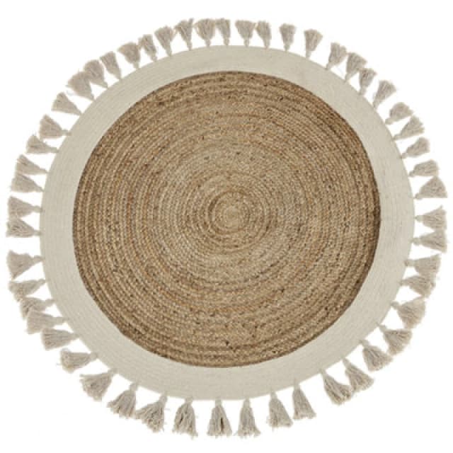 Beliani Round Jute Area Rug 120 Cm Beige Samsun
