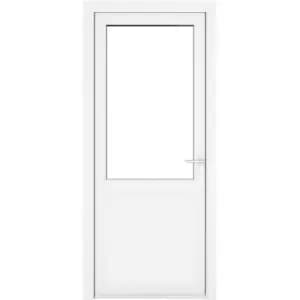 Crystal uPVC Single Door Half Glass Half Panel Left Hand Open In 840mm x 2090mm Clear Double Glazed White (each)