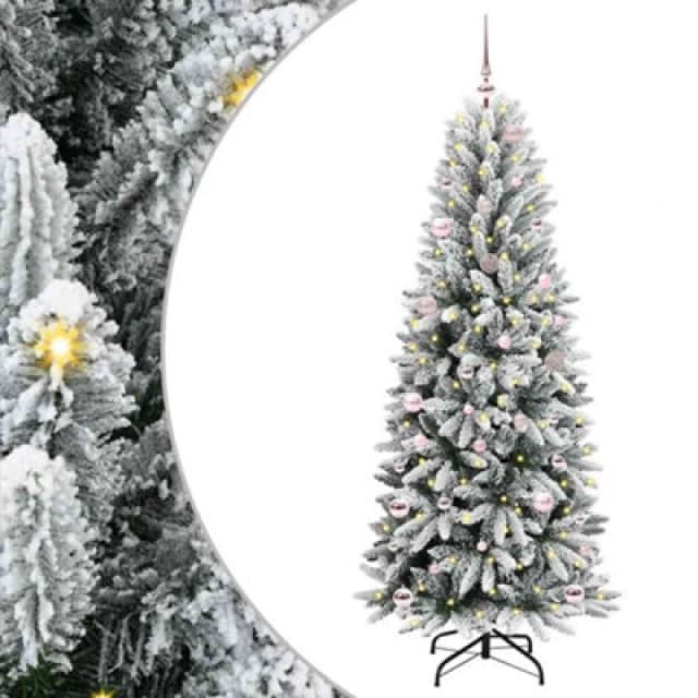 vidaXL Artificial Christmas Tree with 150 LEDs, Pink Balls White 63 x 63 x 150 cm, White 3396035