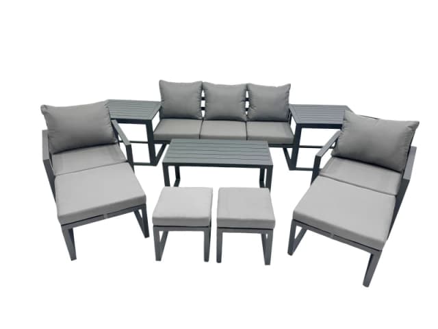 Fimous 9 Seat Aluminium Lounge 3 Seat Sofa Coffee Table Sets with 4 Stools in Dark Grey Dark Grey Unisex