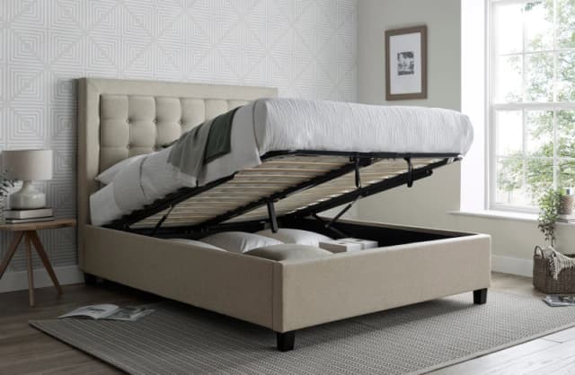 Bedmaster Bedmaster Brandon Fabric Ottoman Bed And Cotswold 3000 Pocket Sprung Natural Mattress in Light Brown Size: Double Light Brown Double Unise