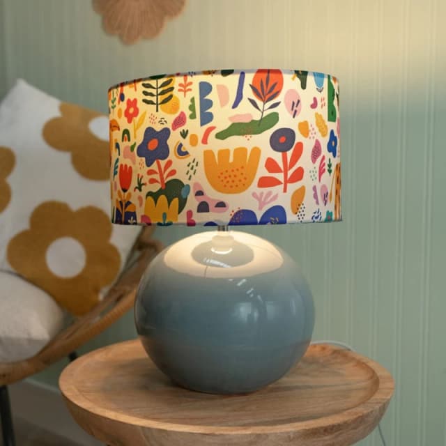 ValueLights Bosco Eucalyptus Teal Globe Ceramic Table Lamp with Jungle Shade and LED Bulb Multi