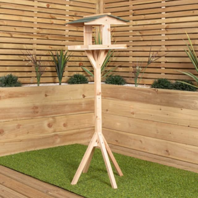 Samuel Alexander 1.16M Traditional Wooden Garden Bird Seed Feeder Table With Green Roof