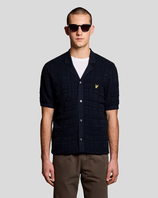 Lyle & Scott Mens Revere Collar Knitted Resort Shirt in Navy