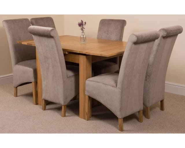 Thats Furniture Richmond 90-150cm Oak Extending Dining Table & 6 Montana Fabric Chairs in Grey Grey Unisex