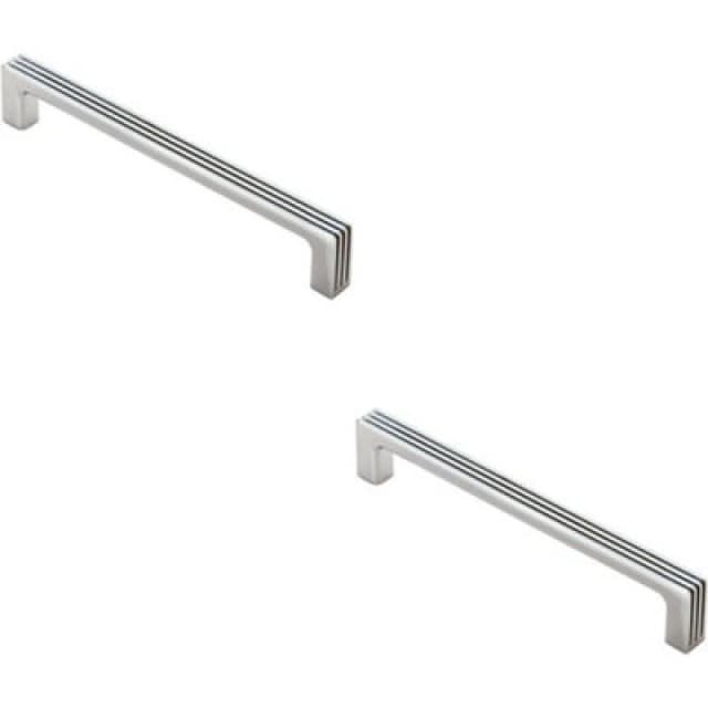 Loops 2x Straight D Bar Door Handle with Grooves 160mm Fixing Centres Polished Chrome Multi