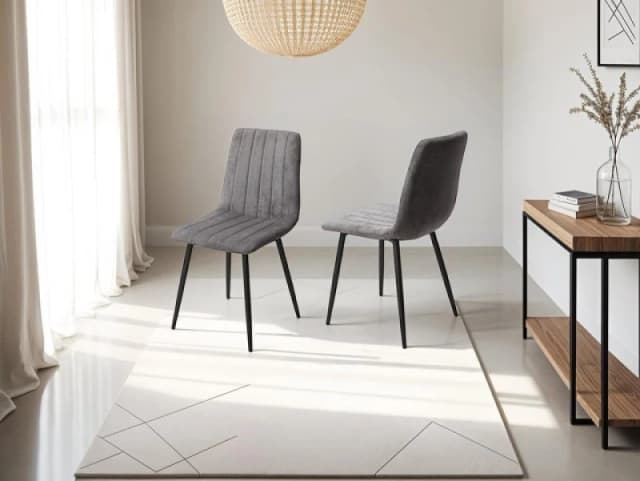 Core Aspen Straight Stitch Set of 2 Grey Cord Fabric Dining Chairs