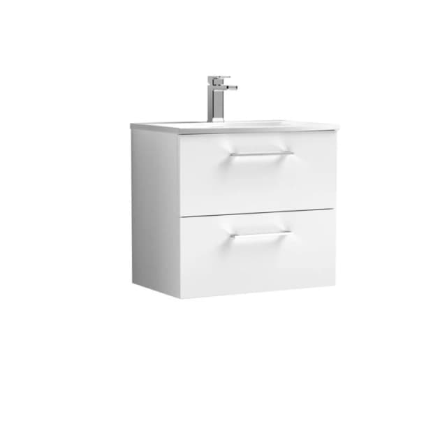Balterley Bathroom 2-Drawer Wall-Hung Curved Basin Vanity Unit, White, 600mm in White White Unisex