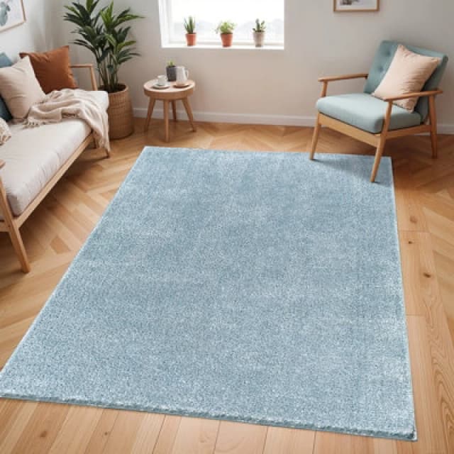 Livabliss Shaggy Solid Color Plush Pile Denim Claire Area Rug 160 X 213cm - Easy Care, Non Shedding, Ideal For Living Room & Bedroom