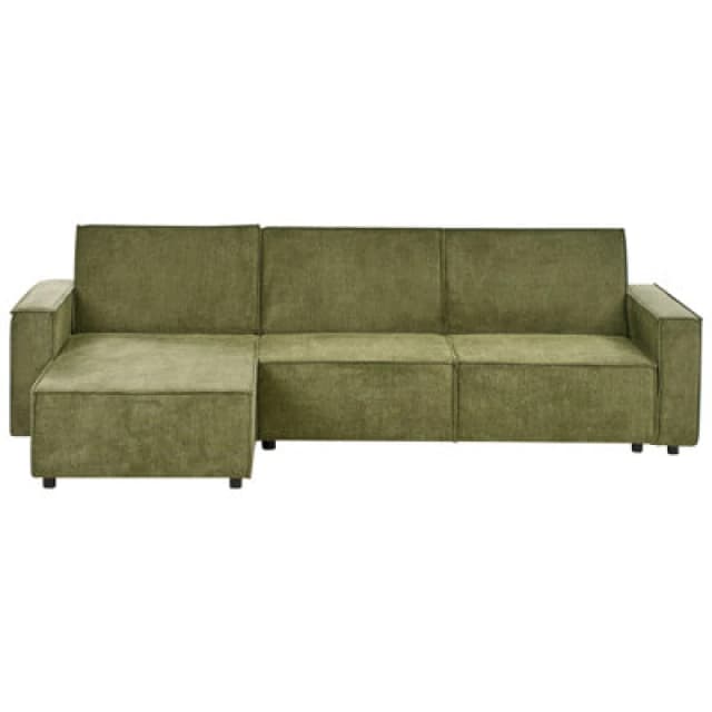 Beliani Corner Sofa Bed 3 Seater Romedal Ii Fabric Dark Green Right Hand