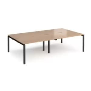 Bench Desk 4 Person Rectangular Desks 2800mm Beech Tops With Black Frames 1600mm Depth Adapt
