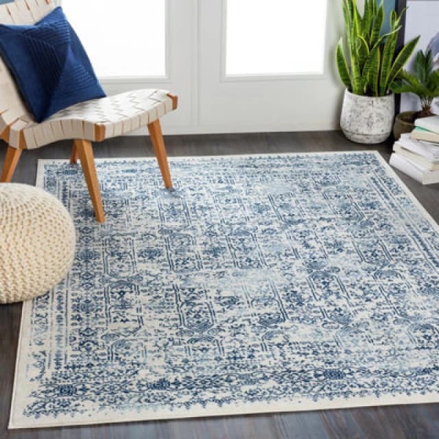 Livabliss Vintage Oriental Boho Dark Blue Vicky Area Rug 160 X 215cm - Easy Care, Non Shedding, Ideal For Living Room & Bedroom