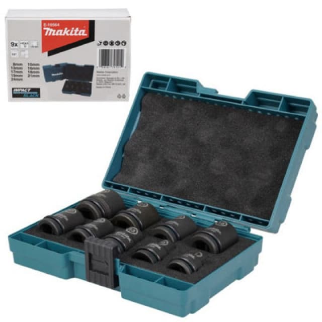 Makita 9 Piece 1/2" Drive Hexagon Impact Socket Set Drive: 1/2"
