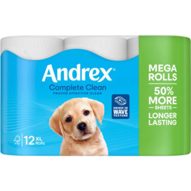 Andrex Complete Clean Mega Toilet Roll 2-Ply 290 Sheets (12 Pack) 4982014