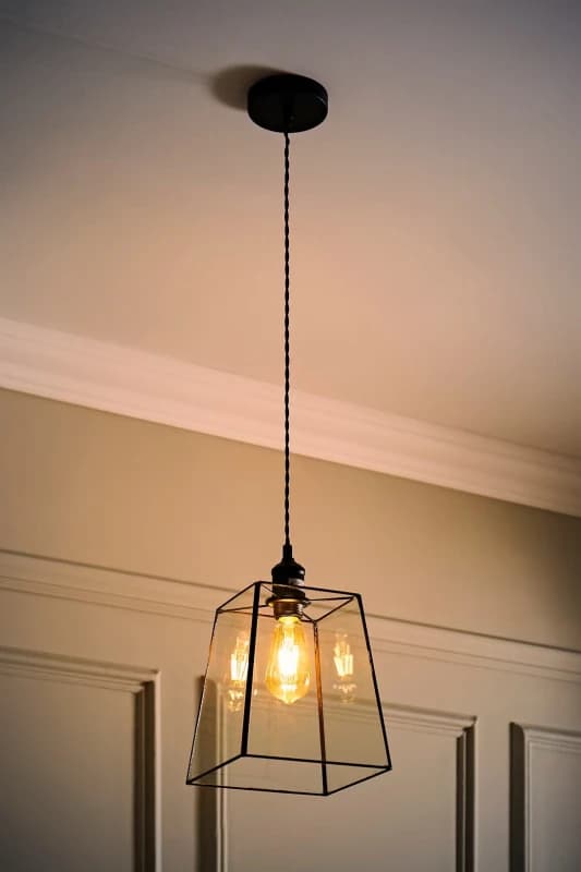 ValueLights ValueLights Susie Glass Lantern Lamp Shade Drop Ceiling Pendant Light with Bulb in Black One Size Unisex 5059406063640