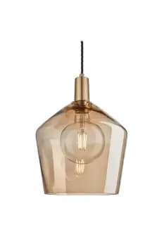 Sleek Tinted Glass Schoolhouse Pendant, 10 Inch, Amber, Brass Holder