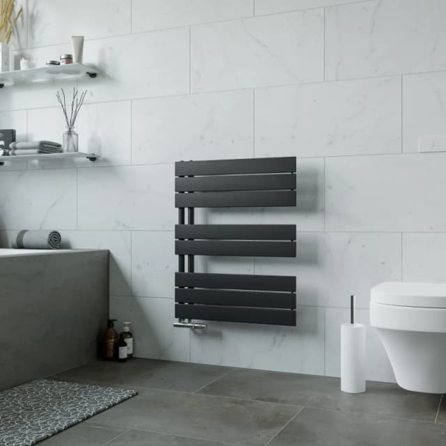 Agadon Panio Up Designer Panel Towel Radiator in Black Size: 745mm x 600mm Black Unisex 745mm x 600mm