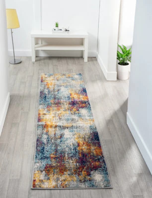 San Marino Modern Living Room Area Rug - Low Pile Abstract Design Muti Coloured 60Cm X 220Cm