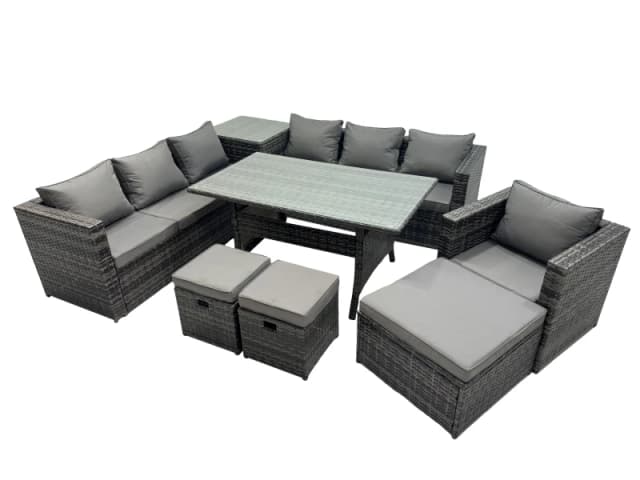 Fimous 10 Seater Garden Rattan Furniture Set with Side Table 3 Stools in Dark Grey Dark Grey Unisex
