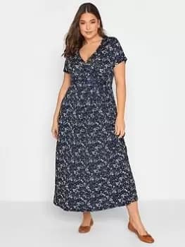 Yours Yours Wrapped Front Floral Tie Dress, Black, Size 18, Women