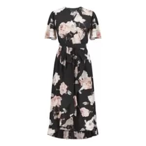 Mela London Black Rose Bubble Crepe Wrap Dress - Black