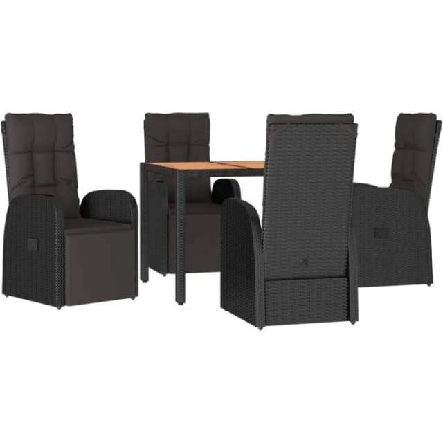 VIDAXL 5 Piece Garden Dining Set Black Poly Rattan&Solid Wood Acacia Vidaxl 8720845801076