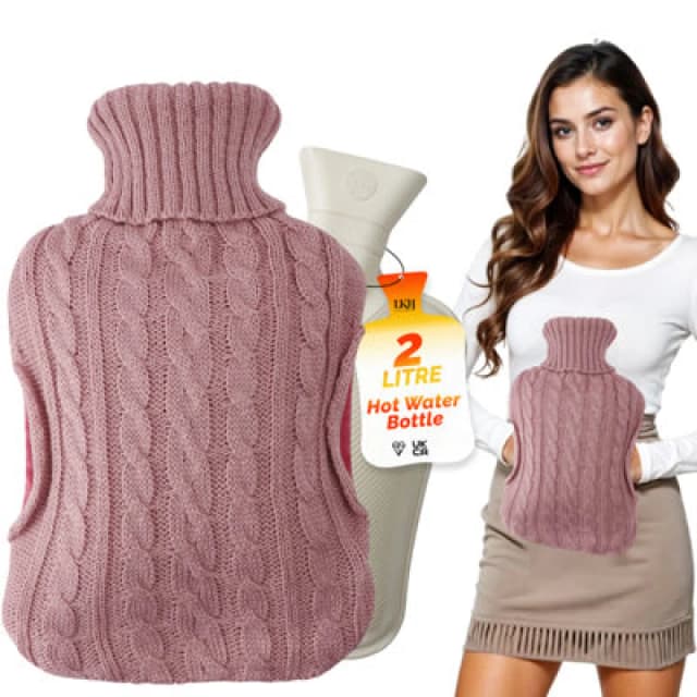 LKH Home Collection Hot Water Bottle With Cover UK 2L Hot Cold Compress With Washable Super Soft Knitted Cover For Neck Shoulder Period Pain Relief