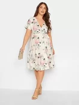 Yours Wrap Floral Skater Dress, Cream, Size 20, Women