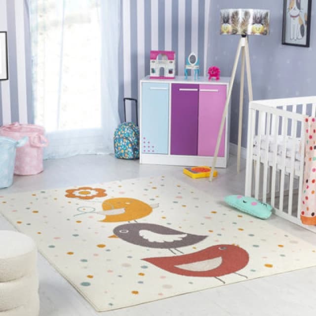 Livabliss Kids Modern Yellow/blue/brown Bedroom Pioupiou Area Rug 160 X 213cm - Easy Care, Non Shedding, Soft & Safe Rug For Kids Spaces