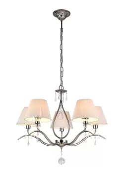 Talia Chandelier Nickel, 5 Light with White Tapered Shades, E14