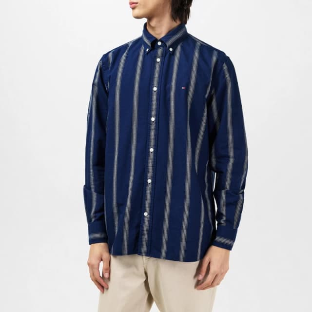 Tommy Hilfiger Mens Shadow Stripe Long-Sleeve Patterned Shirt Navy/White male S