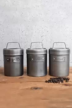 Tea Coffee and Sugar Canisters in Gift Box Vintage-Style Metal