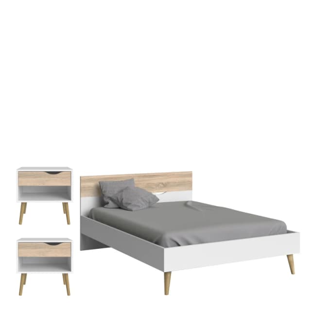 Furniture To Go Oslo 3 Piece Bedroom Set, Dbl Bed White & Oak White Unisex