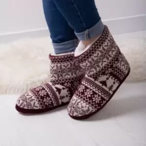 totes Berry Fairisle Ladies Slipper Boots Red/White
