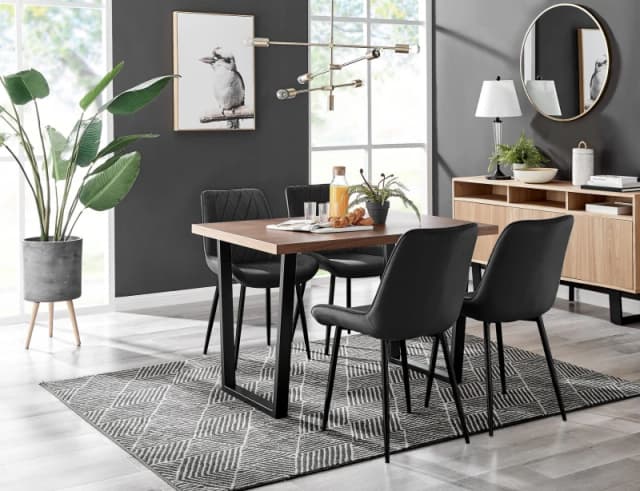 FurnitureboxUK FurnitureboxUK Kylo Brown Wood Effect Dining Table With Black 'U' Legs & 4 Pesaro Velvet Chairs Black One Size Unisex 5056542638336