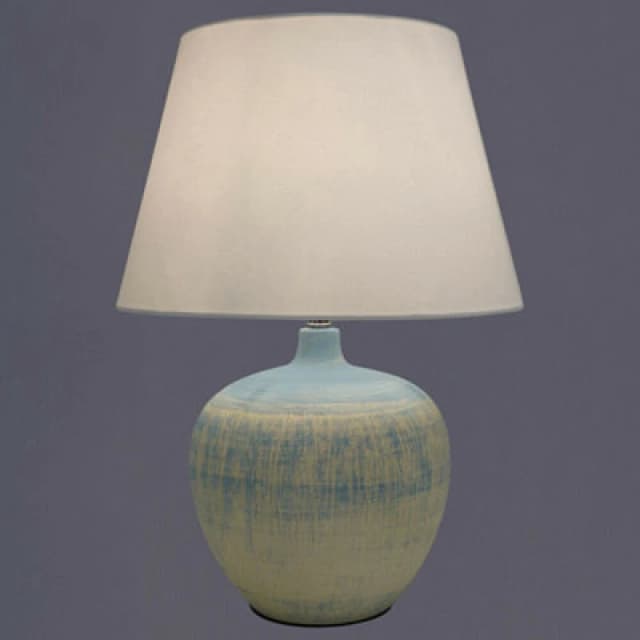 K Living Tenby Blue Table Lamp Glazed Ceramic Base And White Fabric Coated Shade