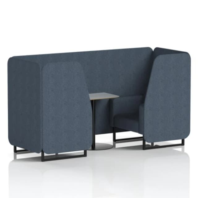 Brixworth 2 Seater Office Booth with Front Panel - Black Legs and Grey Table with Black Leg in Rivet Fabric - Crucible Panels and Sofa