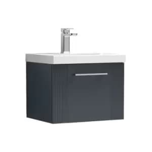 Nuie Deco Satin Anthracite 500mm Wall Hung Single Drawer Vanity Unit with 40mm Profile Basin - DPF1491A - Satin Anthracite