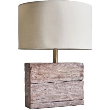 Natural Rustic Wood Table Lamp with Drum Lampshade - Beige