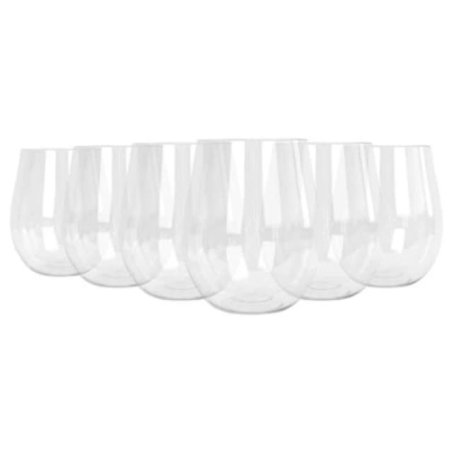 Argon Tableware Reusable Plastic Stemless Wine Glasses - 600ml - Pack of 6 Clear