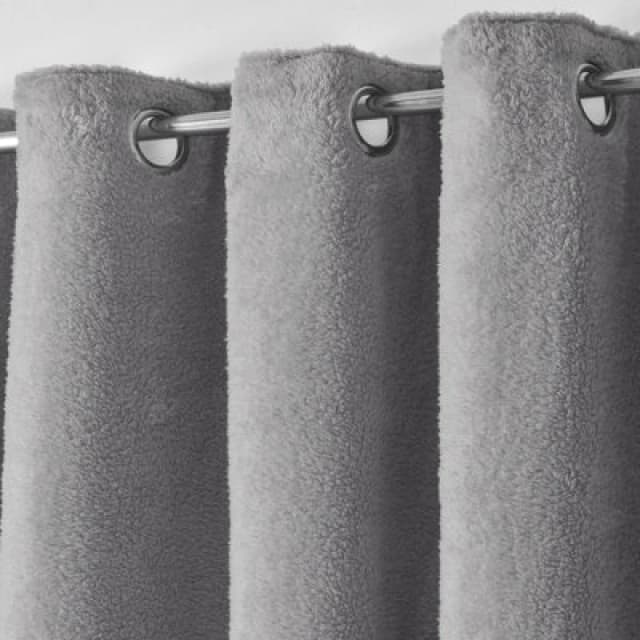Velosso Teddy Fleece Lined Thermal Curtains - Ring Top, Energy-Saving, Warm And Cosy Fleece Curtains - Machine Washable - Grey