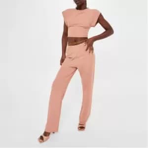 I Saw It First Crop T Shirt and Wide Leg Trousers Pyjama Set - Brown