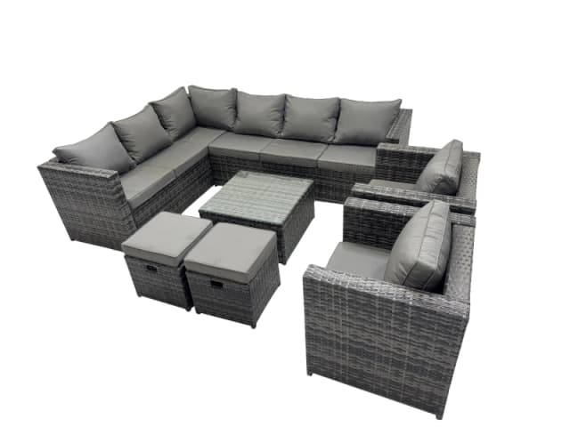 Fimous Patio Furniture Sets with Corner Sofa Coffee Table 2 Small Footstools in Dark Grey Dark Grey Unisex