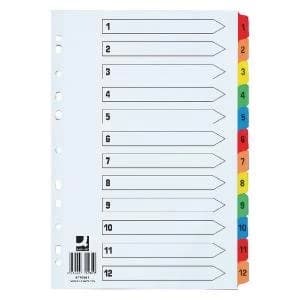 Q-Connect 1-12 Index Extra Wide Reinforced Multi-Colour Tabs KF76985
